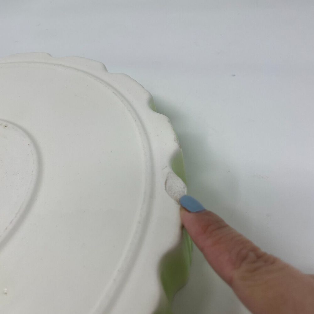 Vintage 1980 Ceramic Pie Plate Dish Green Scalloped Hummingbird Floral Design - Picture 6 of 11